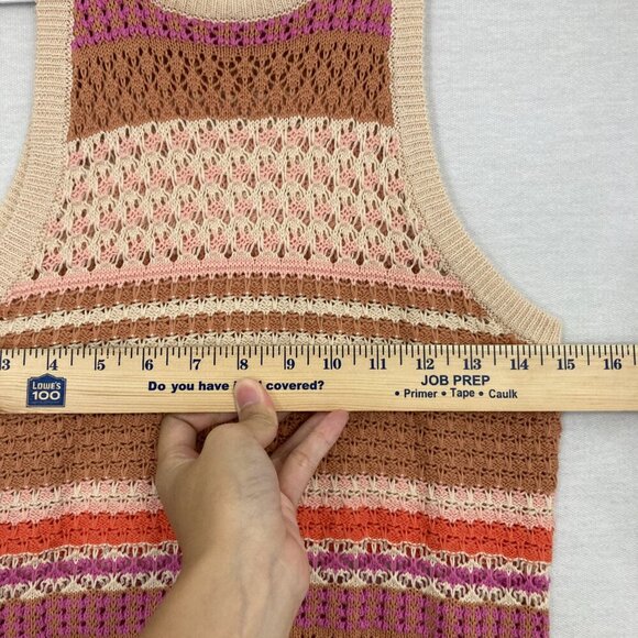 Heartloom Multi Color Striped Open Knit Sleeveless Crochet Knit Top Medium - Picture 6 of 9